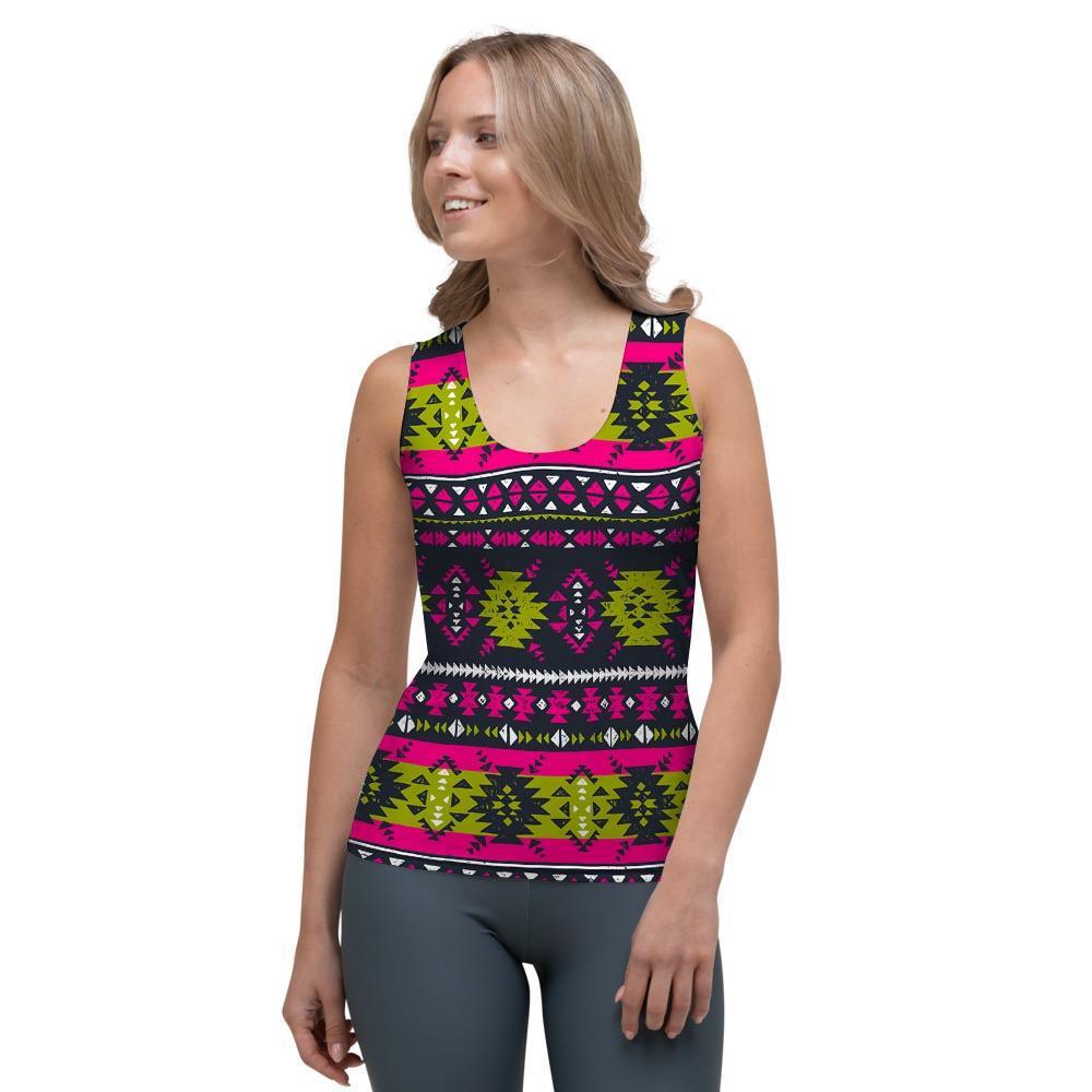 Pink Tribal Aztec Grunge Women's Tank Top-grizzshop
