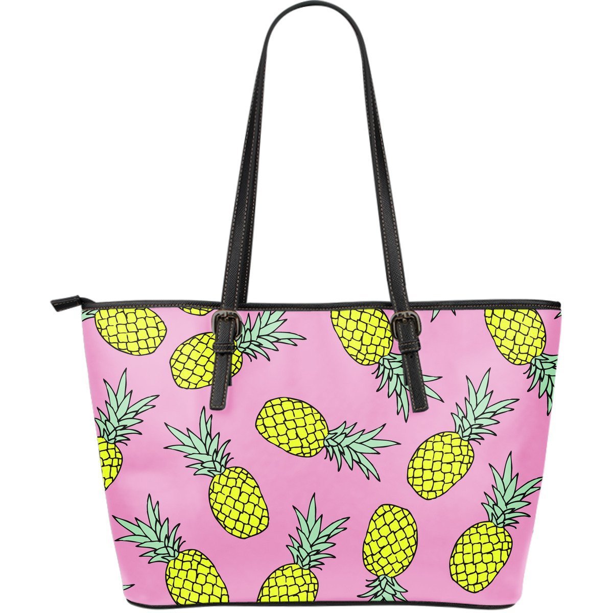 Pink Tropical Hawaiian Pineapple Purse Print Leather Tote Bag-grizzshop