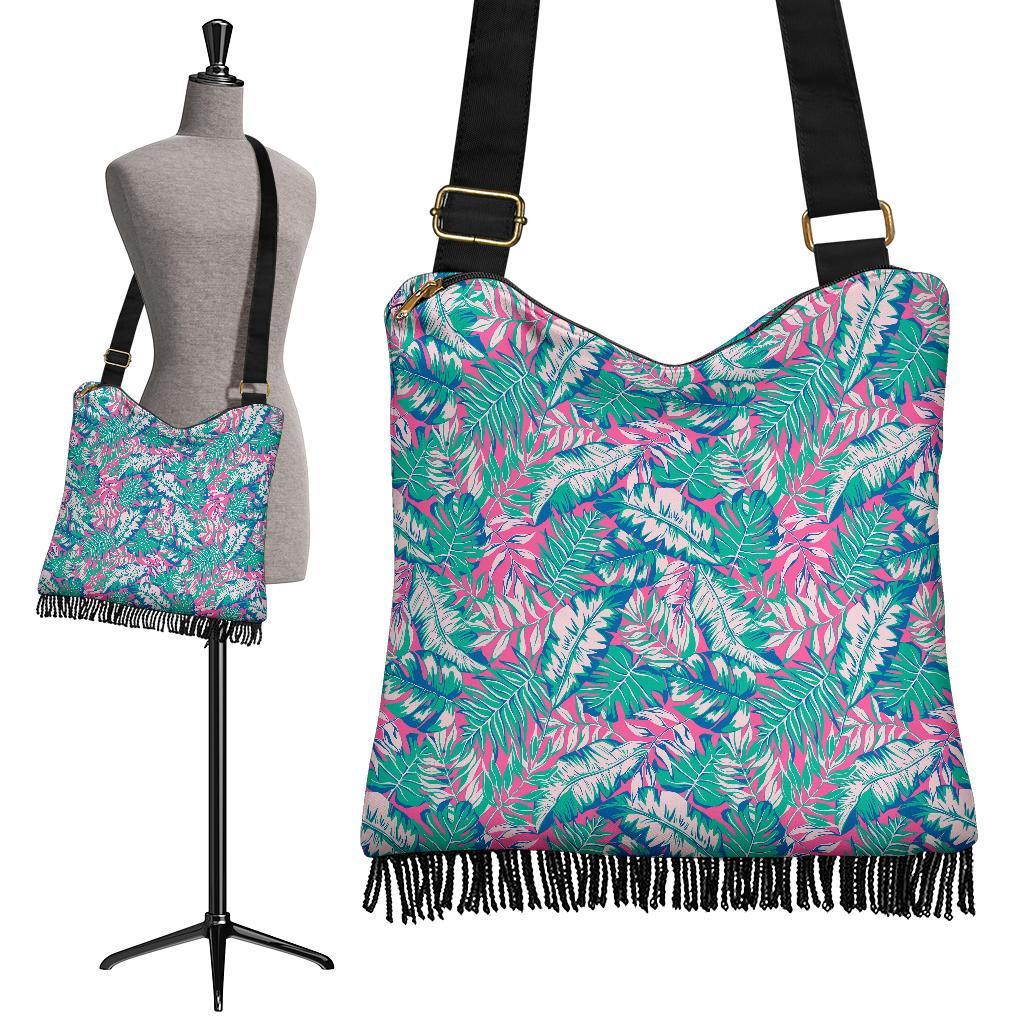 Pink Tropical Palm Leaves Hawaiian Pattern Print Crossbody Bags-grizzshop