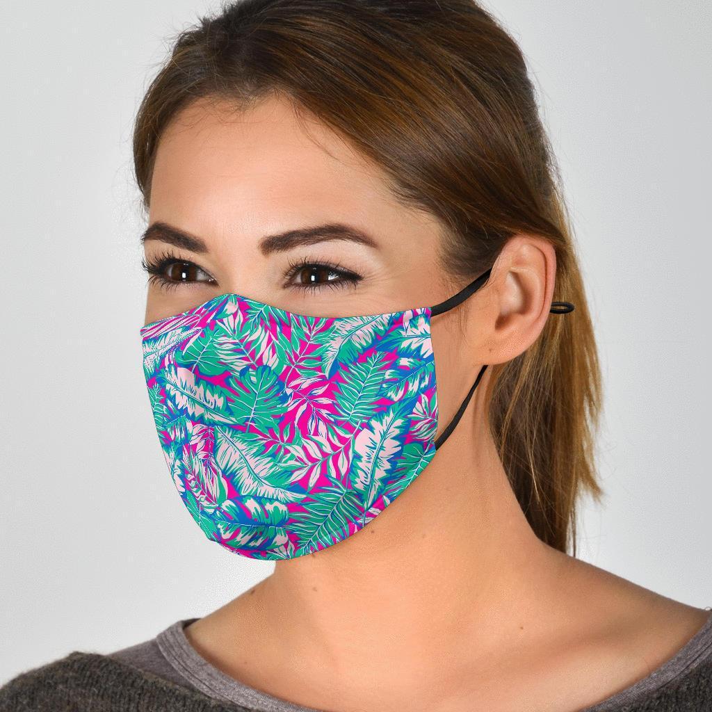 Pink Tropical Palm Leaves Hawaiian Pattern Print Face Mask-grizzshop