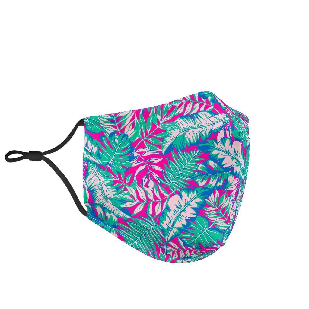 Pink Tropical Palm Leaves Hawaiian Pattern Print Face Mask-grizzshop