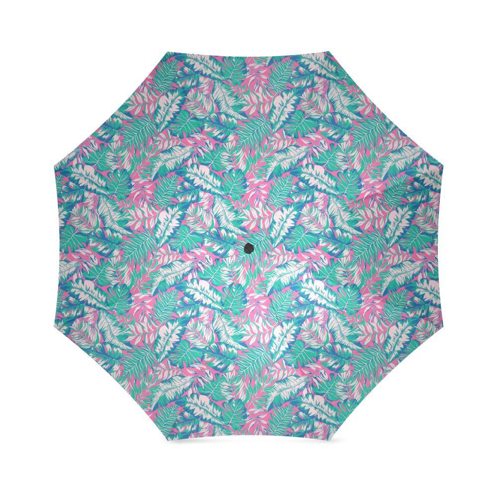 Pink Tropical Palm Leaves Hawaiian Pattern Print Foldable Umbrella-grizzshop