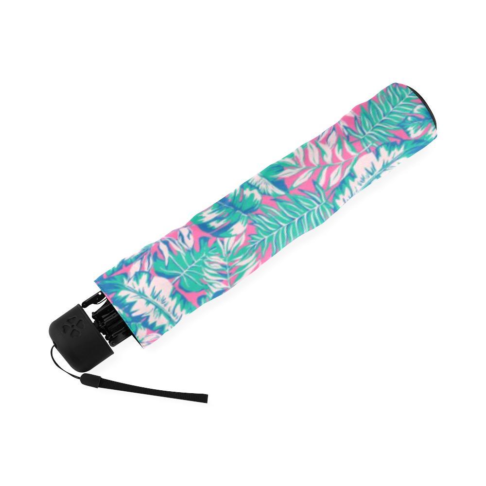 Pink Tropical Palm Leaves Hawaiian Pattern Print Foldable Umbrella-grizzshop