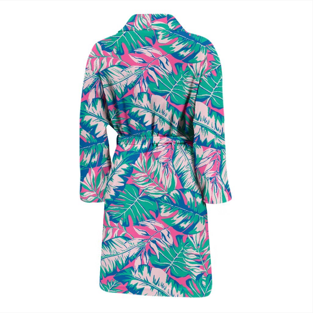 Pink Tropical Palm Leaves Hawaiian Pattern Print Men Long Robe-grizzshop