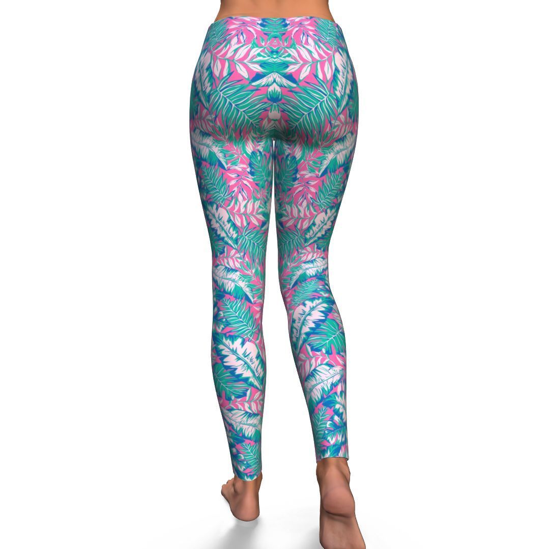 Pink Tropical Palm Leaves Hawaiian Pattern Print Pattern Women Leggings-grizzshop