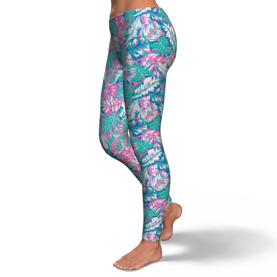 Pink Tropical Palm Leaves Hawaiian Pattern Print Pattern Women Leggings-grizzshop