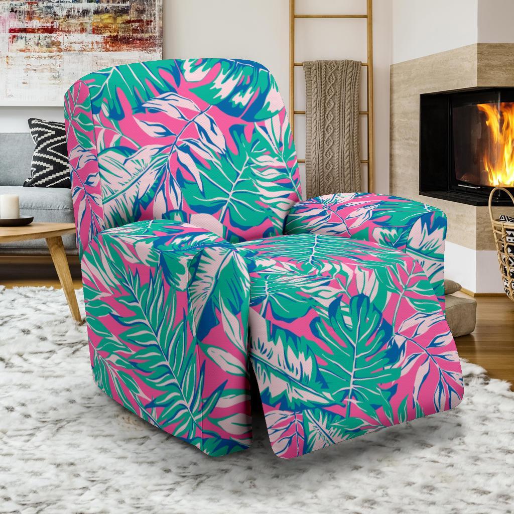 Pink Tropical Palm Leaves Hawaiian Pattern Print Recliner Cover-grizzshop