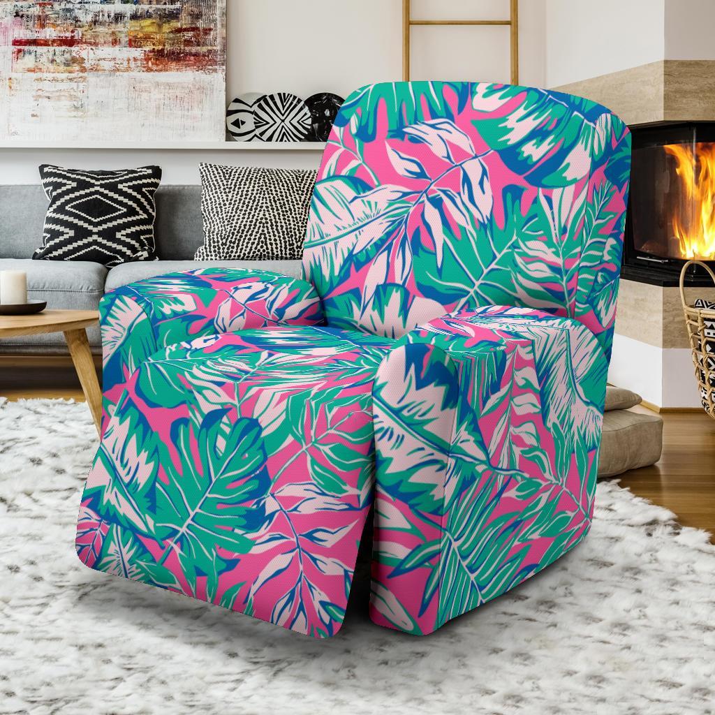 Pink Tropical Palm Leaves Hawaiian Pattern Print Recliner Cover-grizzshop