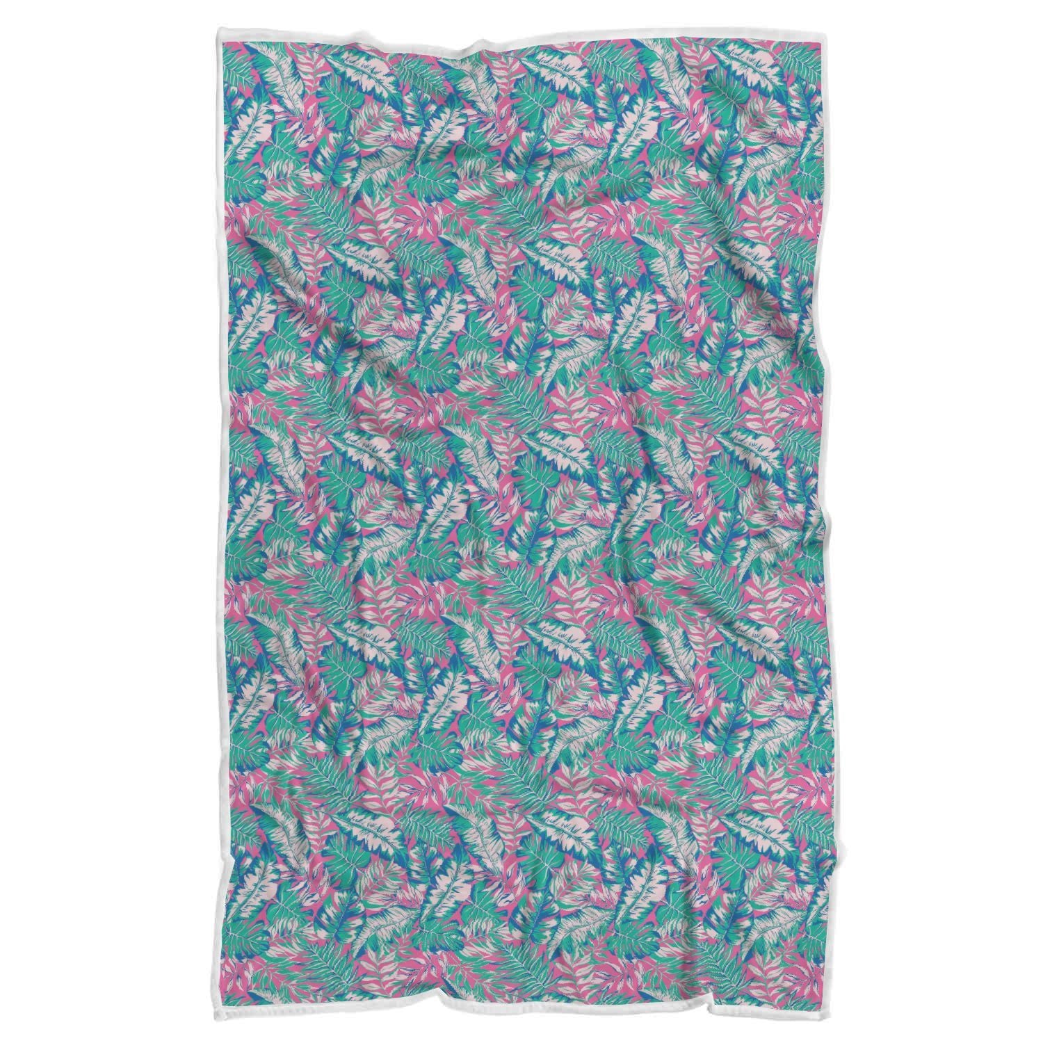 Pink Tropical Palm Leaves Hawaiian Pattern Print Throw Blanket-grizzshop