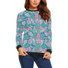 Pink Tropical Palm Leaves Hawaiian Pattern Print Women Crewneck Sweatshirt-grizzshop