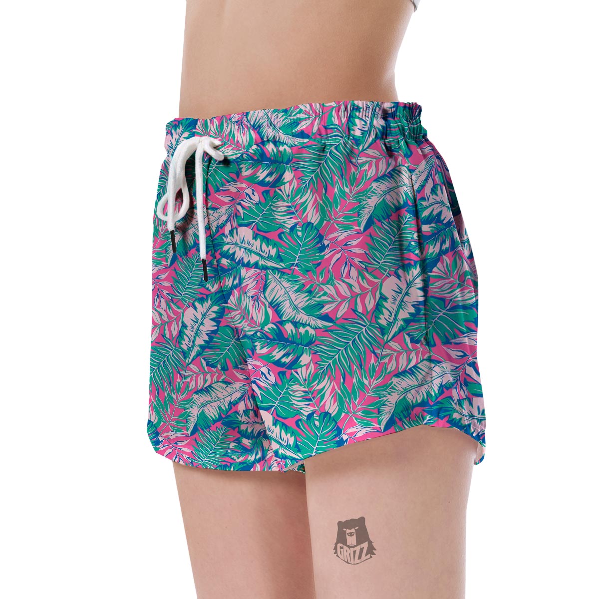 Pink Tropical Palm Leaves Hawaiian Pattern Print Women's Shorts-grizzshop
