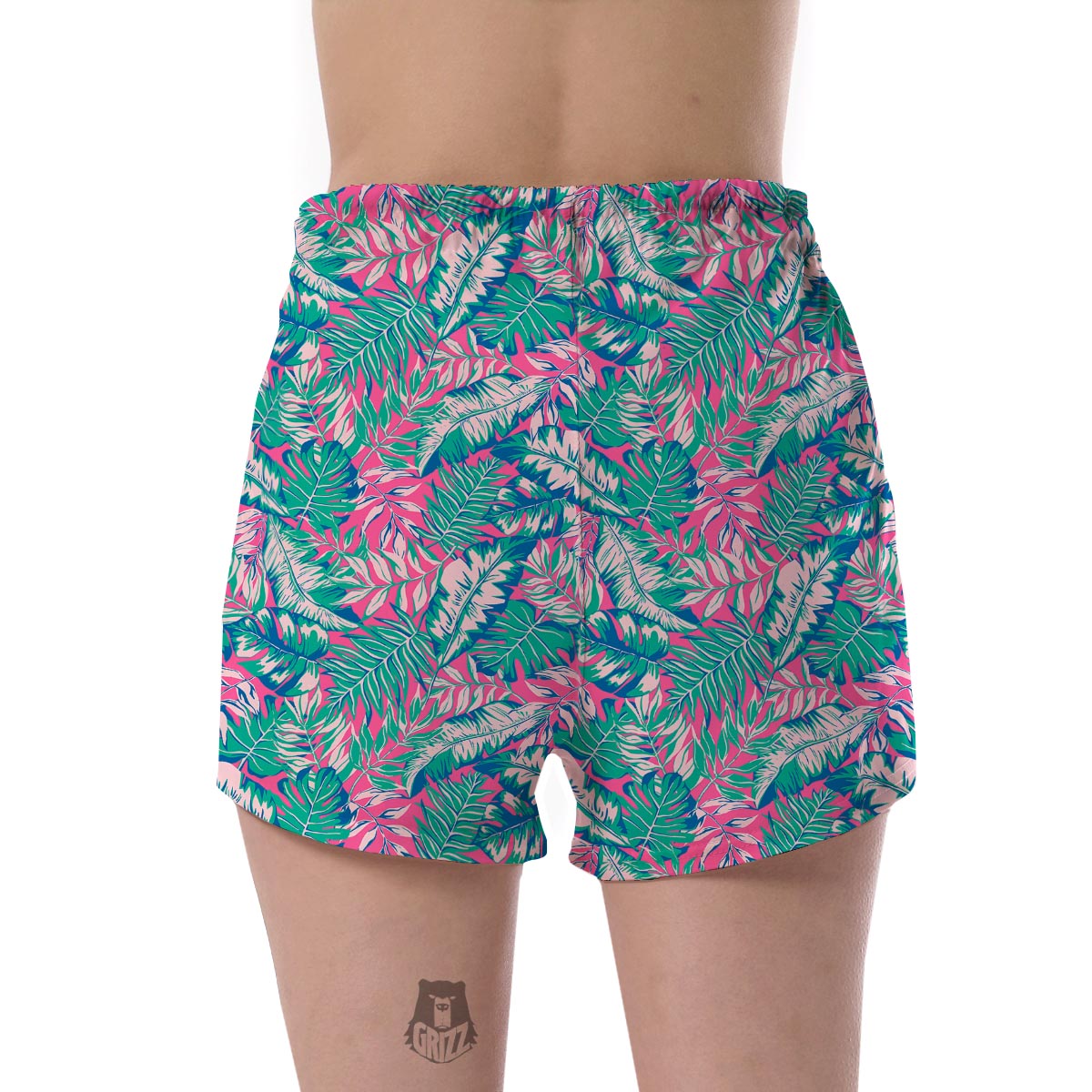 Pink Tropical Palm Leaves Hawaiian Pattern Print Women's Shorts-grizzshop