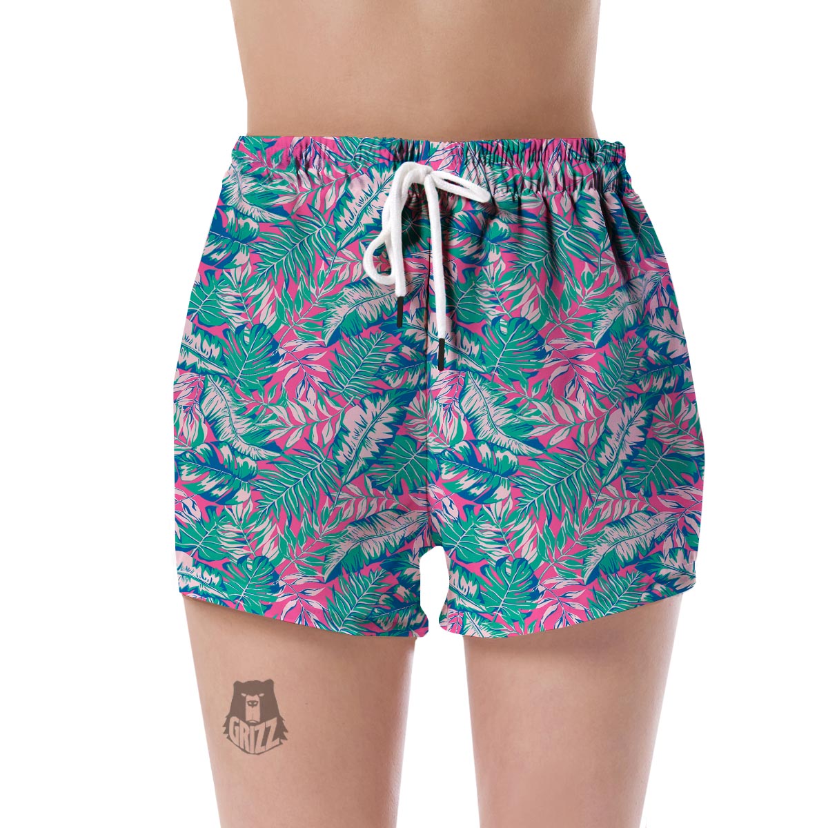 Pink Tropical Palm Leaves Hawaiian Pattern Print Women's Shorts-grizzshop