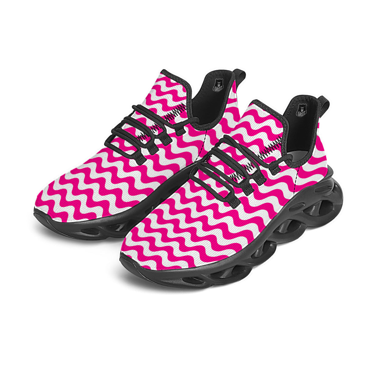 Pink Wave Striped Print Black Running Shoes-grizzshop