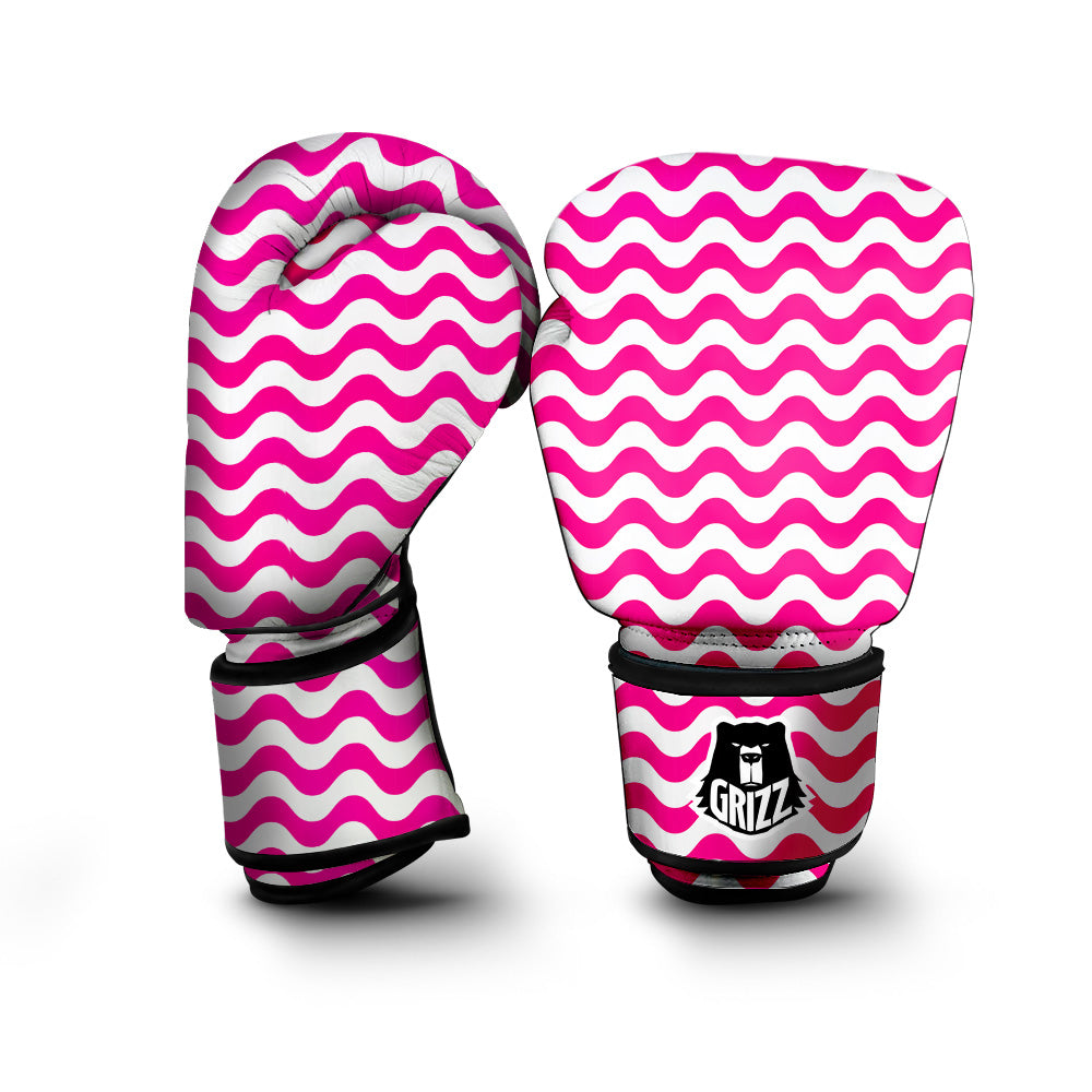 Pink Wave Striped Print Boxing Gloves-grizzshop