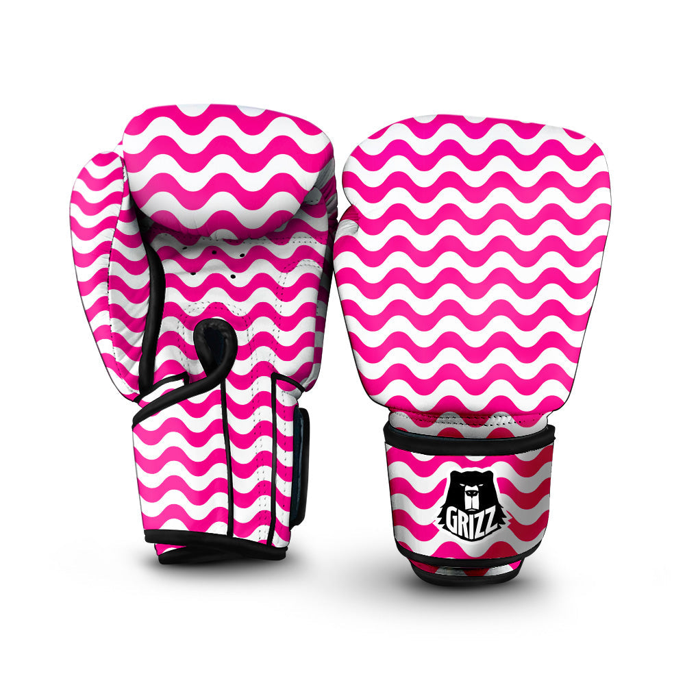 Pink Wave Striped Print Boxing Gloves-grizzshop