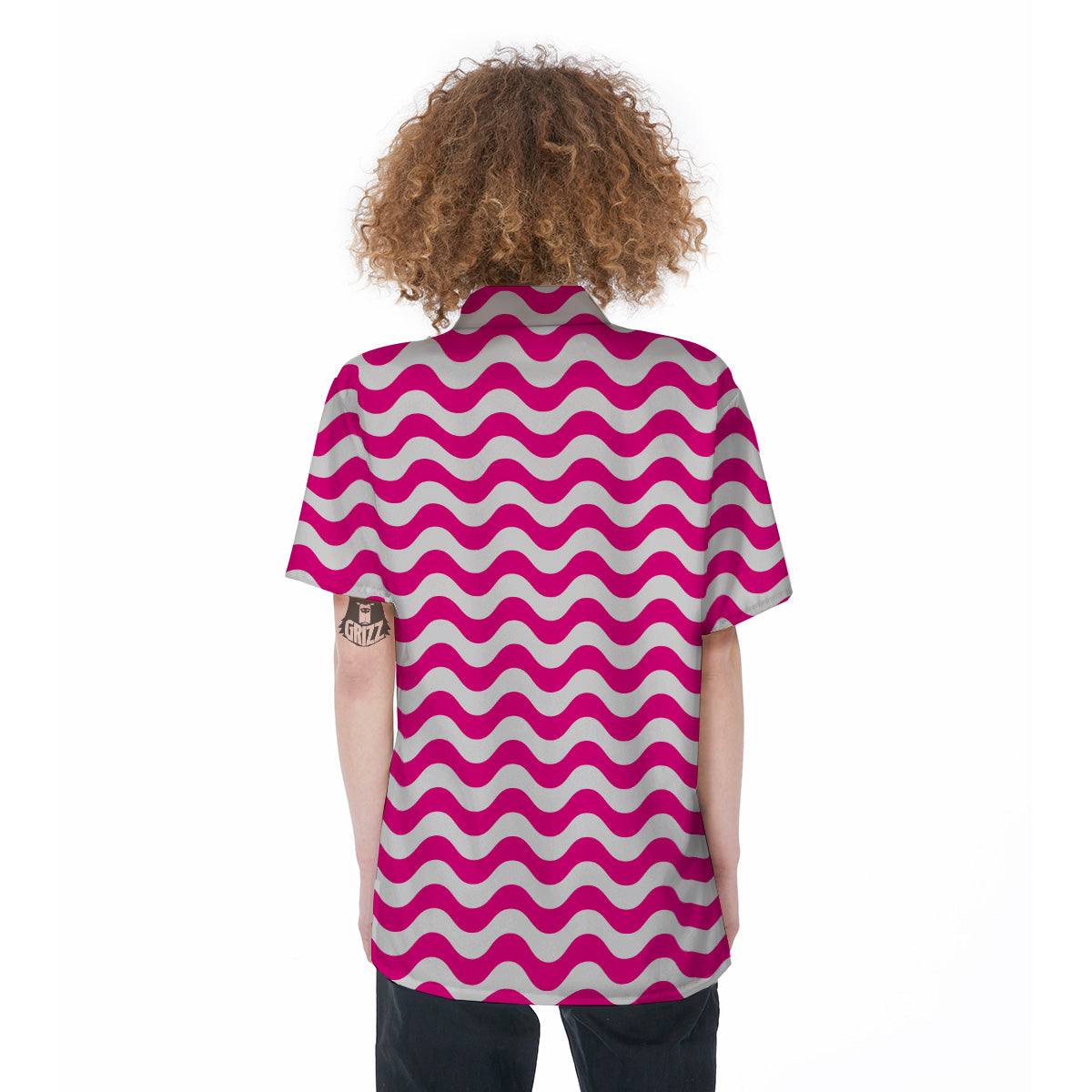 Pink Wave Striped Print Women's Short Sleeve Shirts-grizzshop