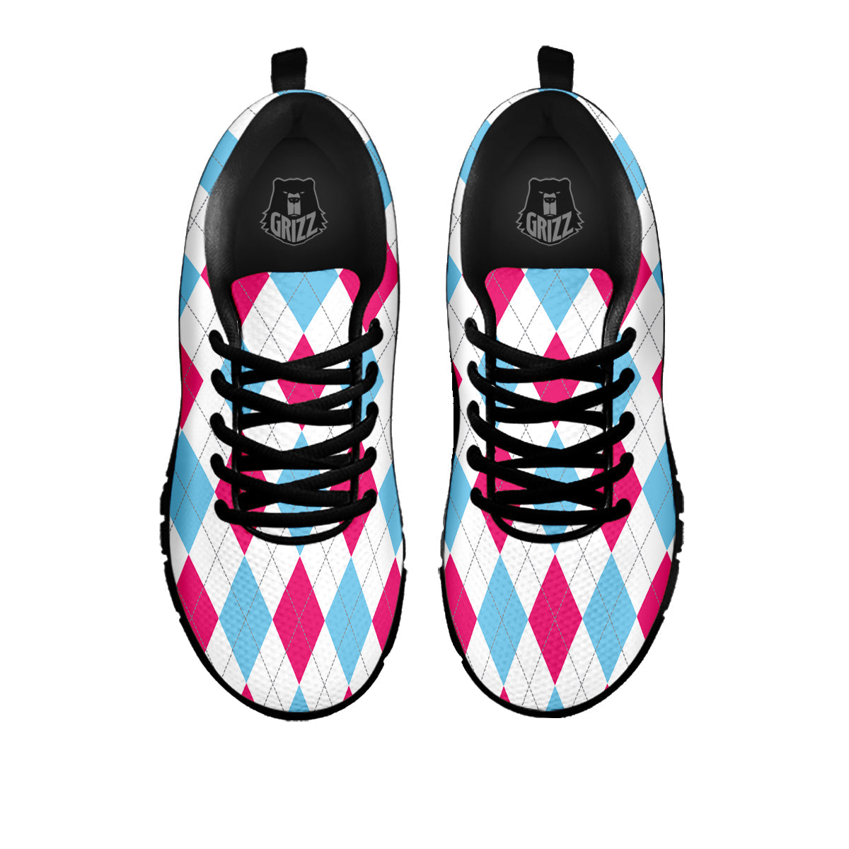 Pink White And Blue Argyle Print Pattern Black Sneaker-grizzshop