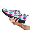 Pink White And Blue Argyle Print Pattern Black Sneaker-grizzshop