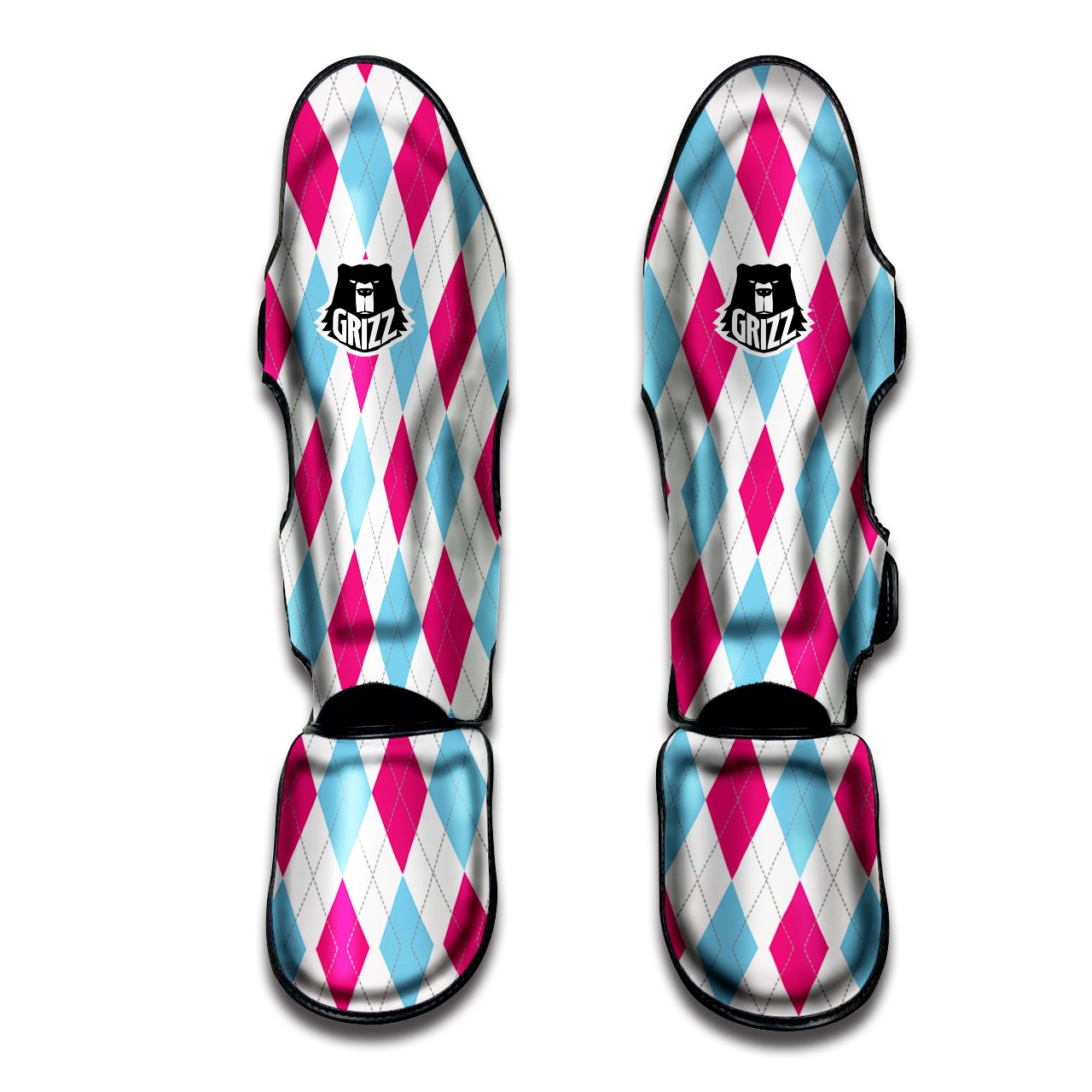 Pink White And Blue Argyle Print Pattern Muay Thai Shin Guards-grizzshop