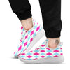 Pink White And Blue Argyle Print Pattern White Athletic Shoes-grizzshop