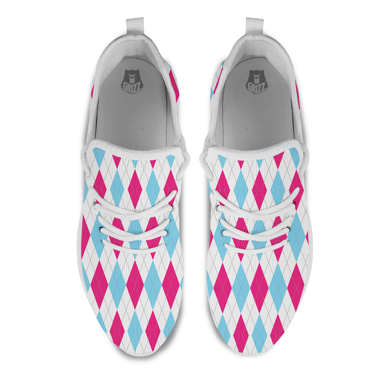 Pink White And Blue Argyle Print Pattern White Athletic Shoes-grizzshop