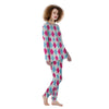 Pink White And Blue Argyle Print Pattern Women's Pajamas-grizzshop