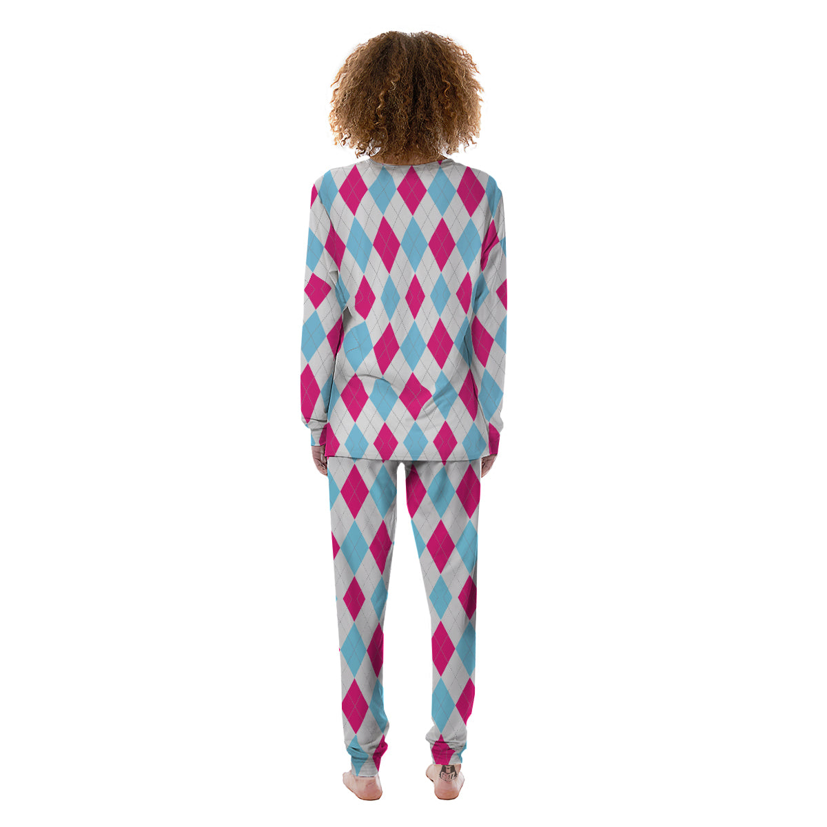 Pink White And Blue Argyle Print Pattern Women's Pajamas-grizzshop