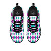 Pink White And Green Argyle Print Pattern Black Sneaker-grizzshop