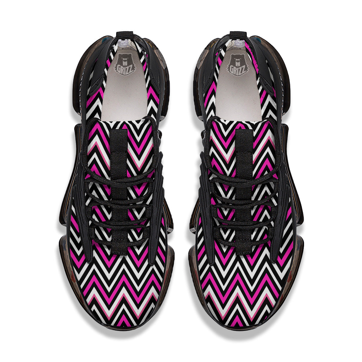 Pink White Black Zigzag Print Pattern Black Gym Shoes-grizzshop