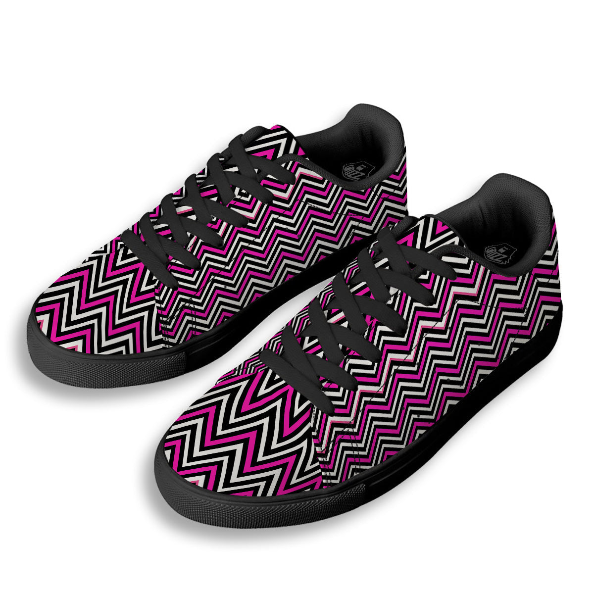 Pink White Black Zigzag Print Pattern Black Low Top Sneakers-grizzshop