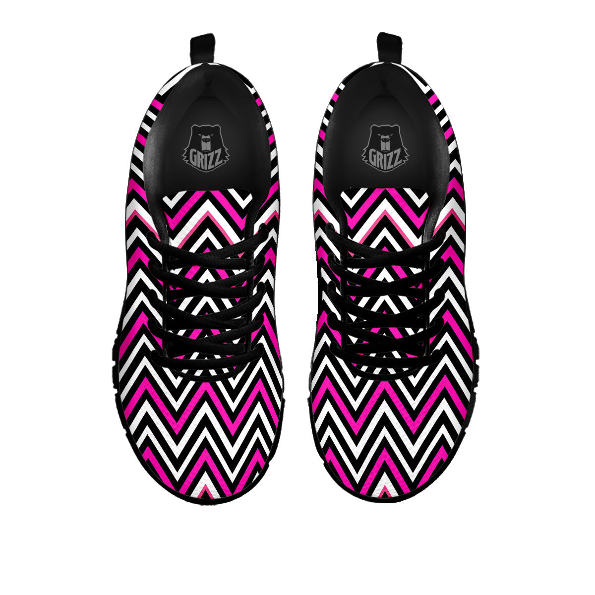 Pink White Black Zigzag Print Pattern Black Sneaker-grizzshop