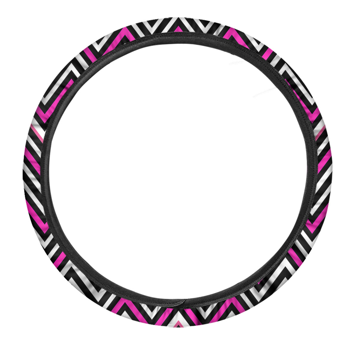 Pink White Black Zigzag Print Pattern Car Steering Wheel Cover-grizzshop