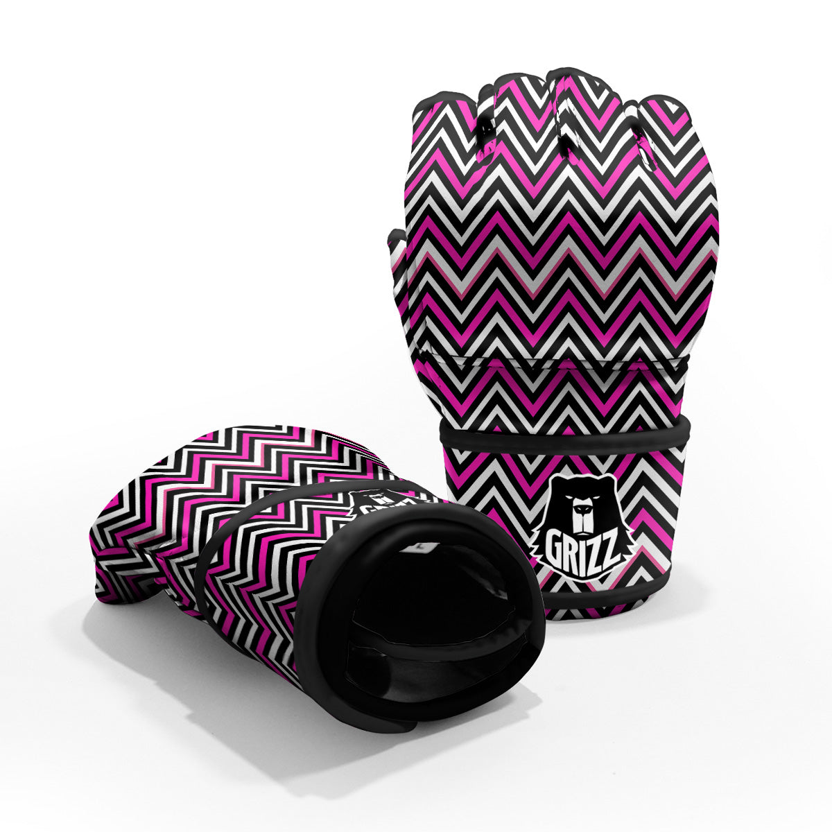 Pink White Black Zigzag Print Pattern MMA Gloves-grizzshop