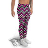 Pink White Black Zigzag Print Pattern Men's Leggings-grizzshop