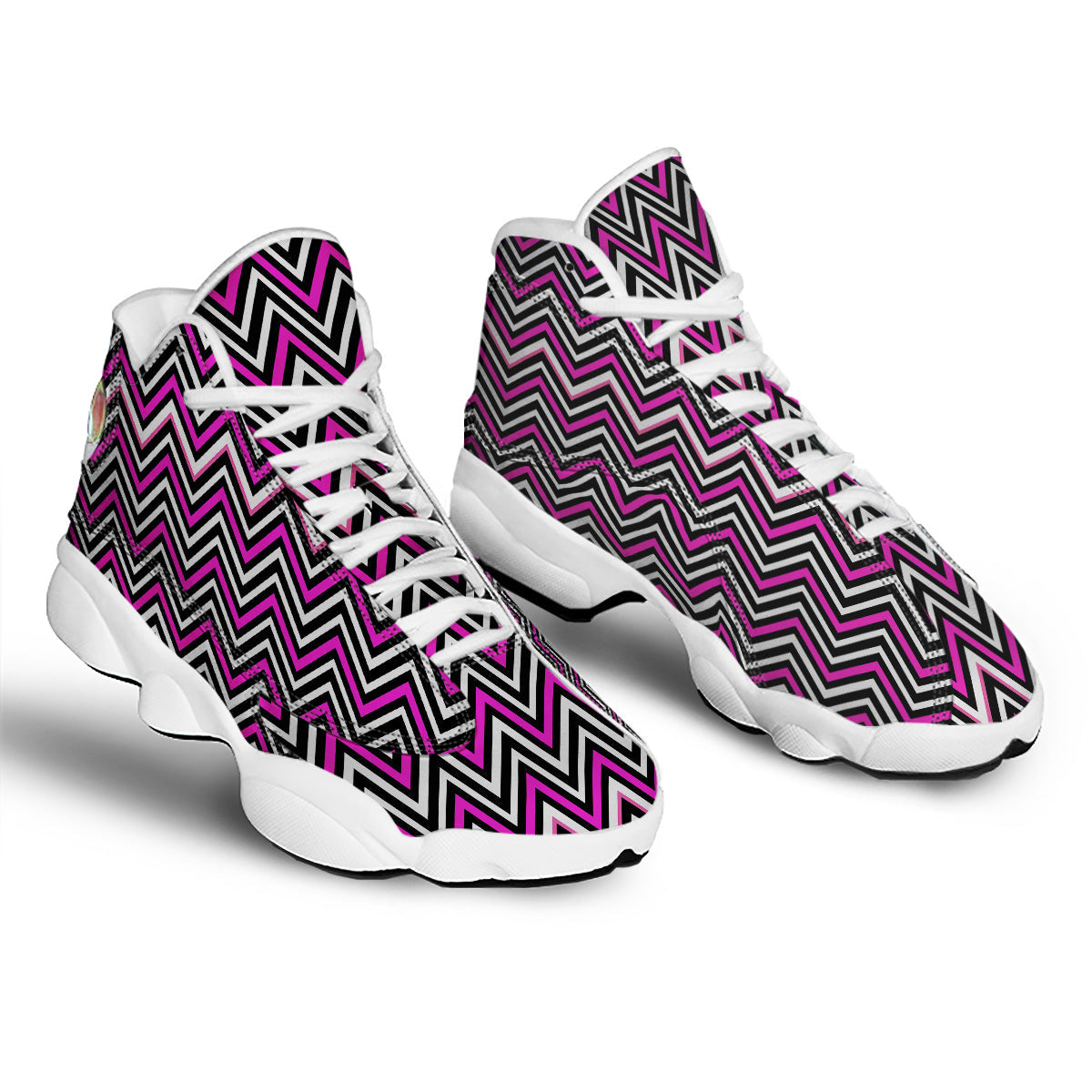 Pink White Black Zigzag Print Pattern White Basketball Shoes-grizzshop
