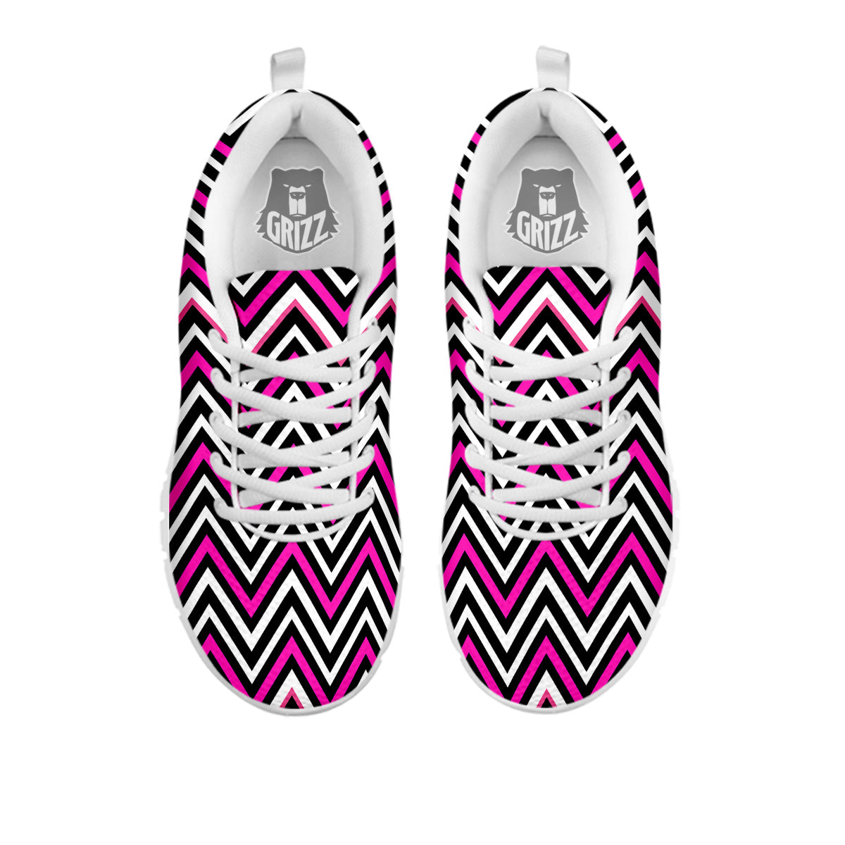 Pink White Black Zigzag Print Pattern White Sneaker-grizzshop