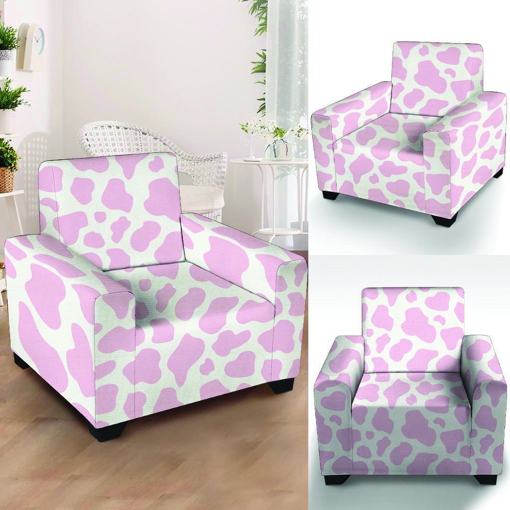 Pink White Cow Print Armchair Cover-grizzshop