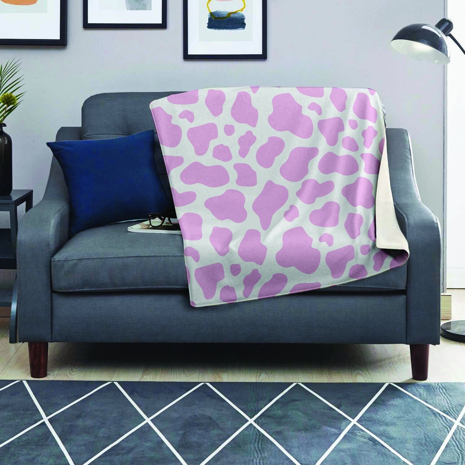 Pink White Cow Print Blanket-grizzshop