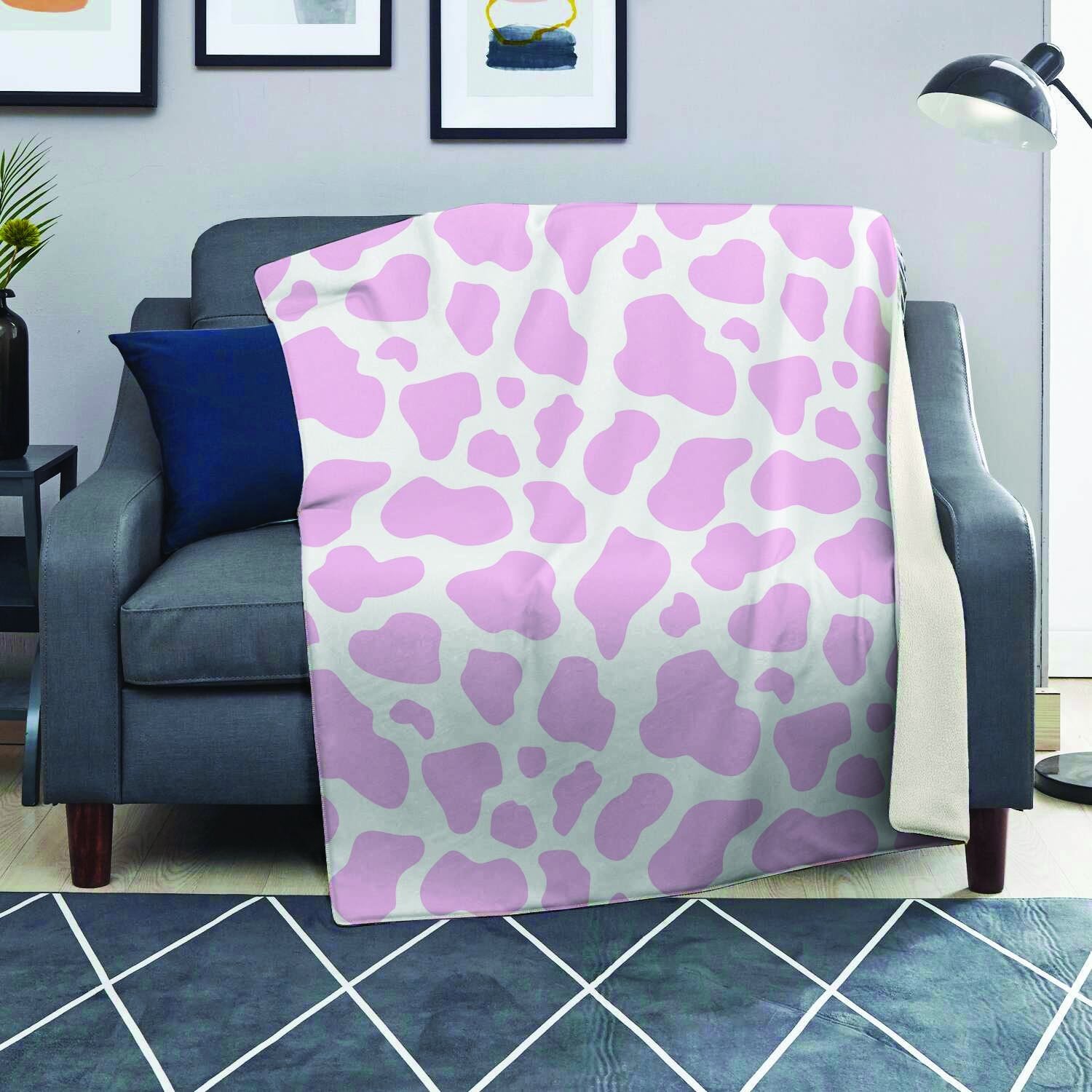 Pink White Cow Print Blanket-grizzshop