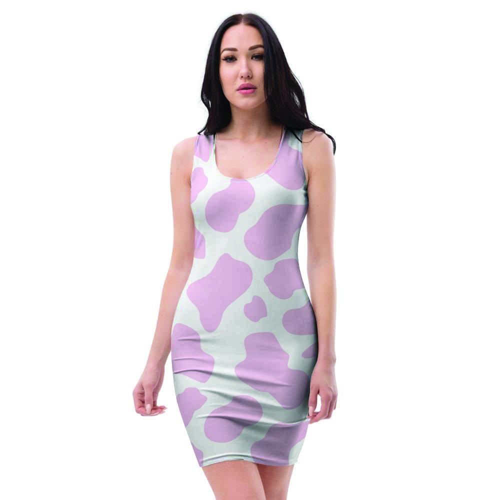 Pink White Cow Print Bodycon Dress-grizzshop