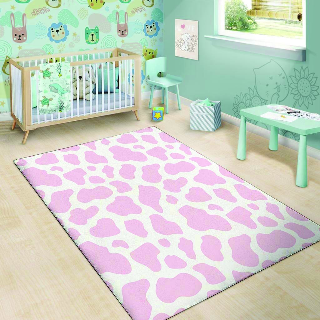 Pink White Cow Print Floor Mat-grizzshop