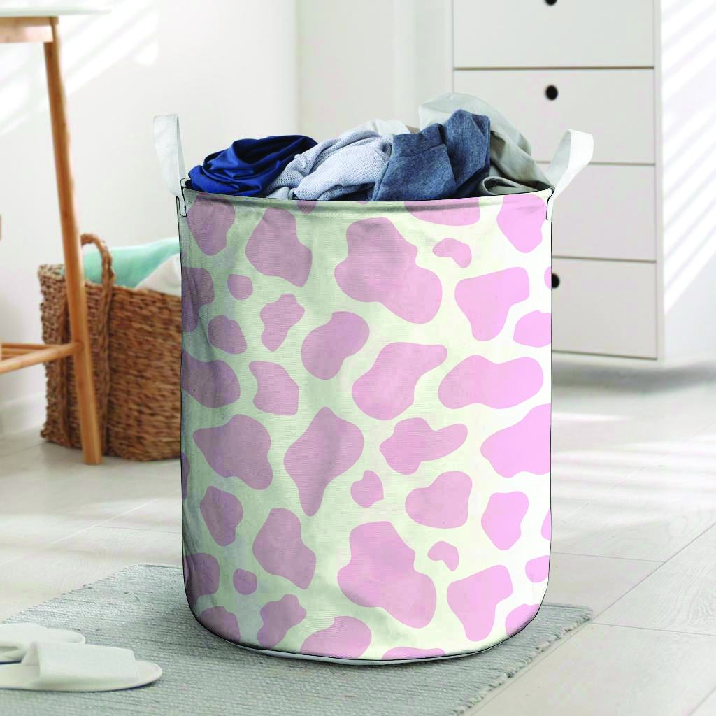 Pink White Cow Print Laundry Basket-grizzshop