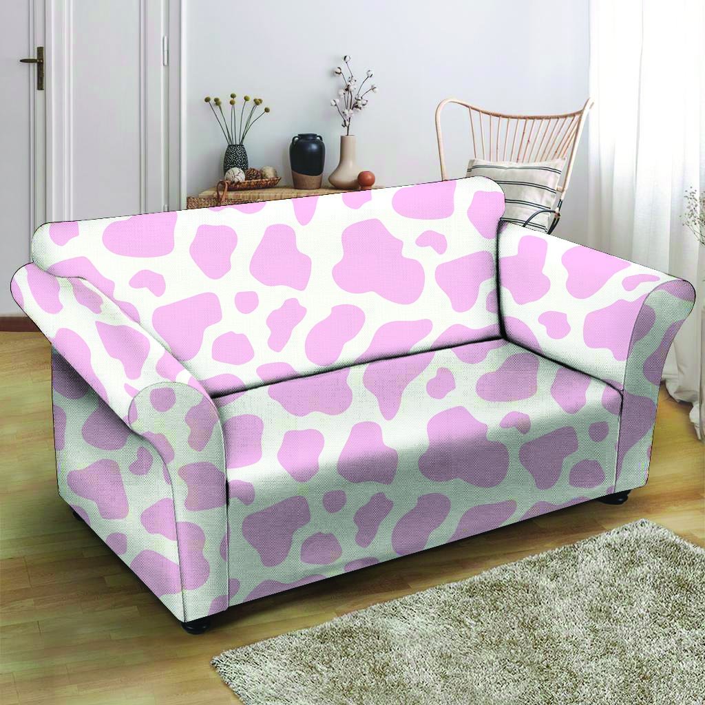 Pink White Cow Print Loveseat Cover-grizzshop