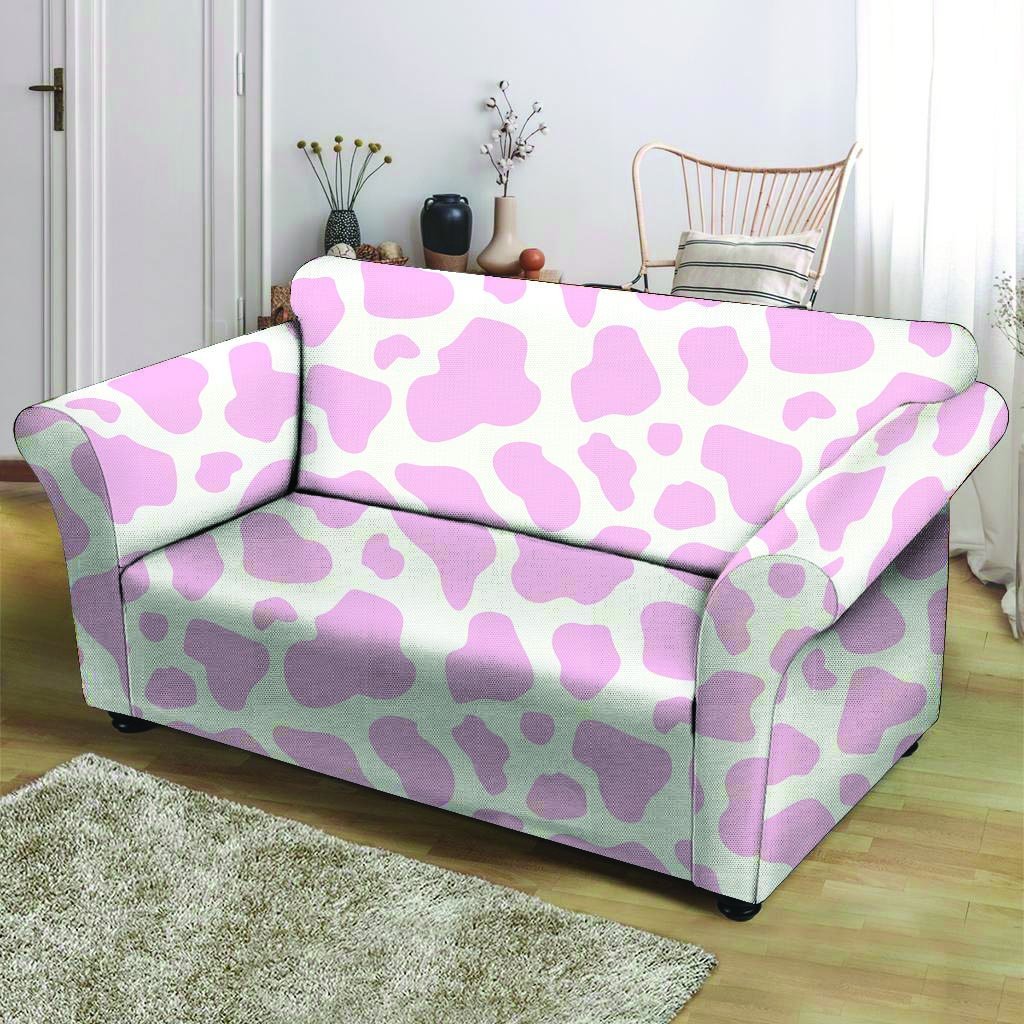 Pink White Cow Print Loveseat Cover-grizzshop