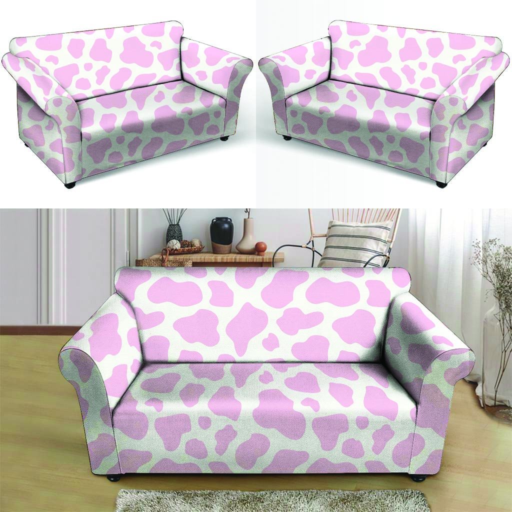 Pink White Cow Print Loveseat Cover-grizzshop