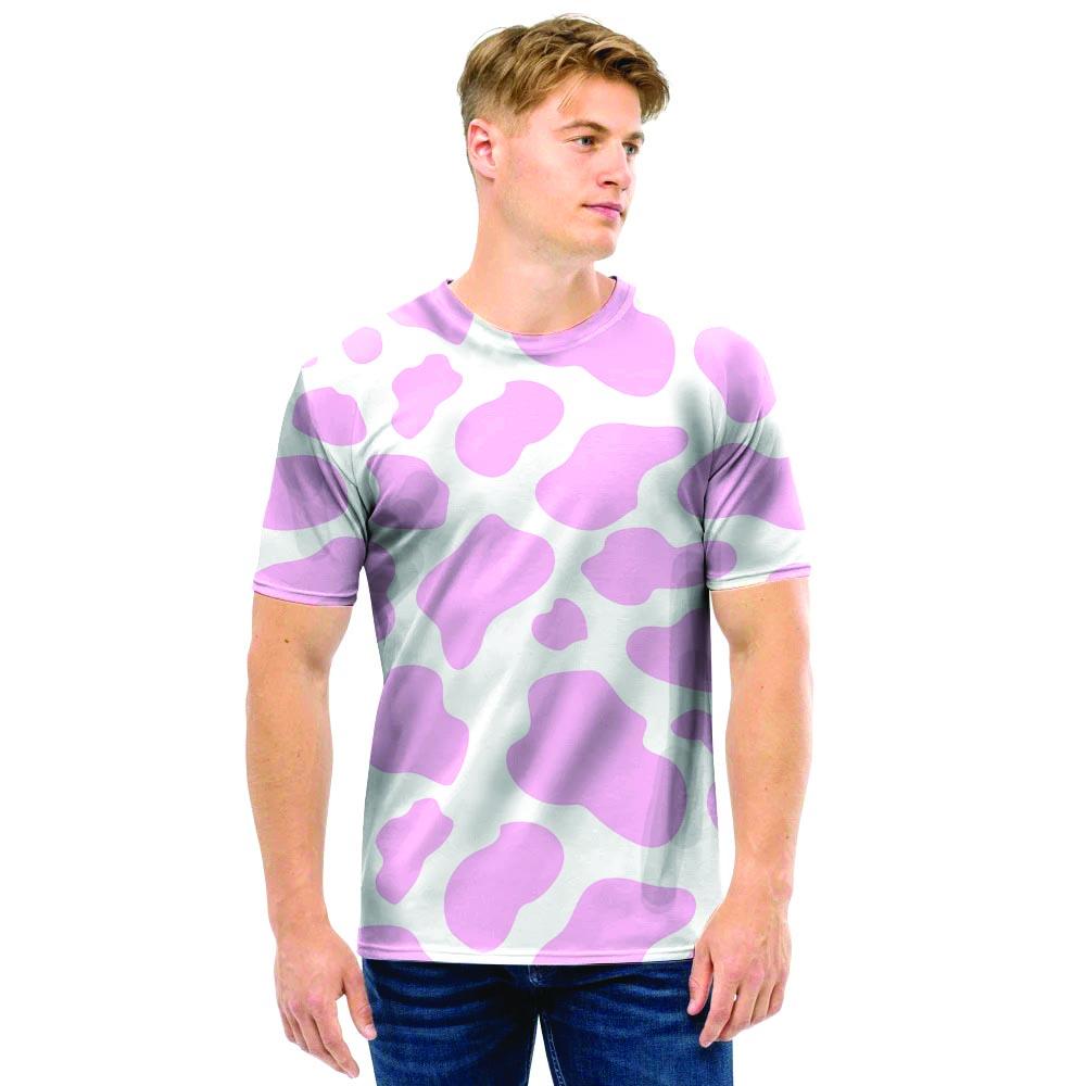 Pink White Cow Print Men T Shirt-grizzshop