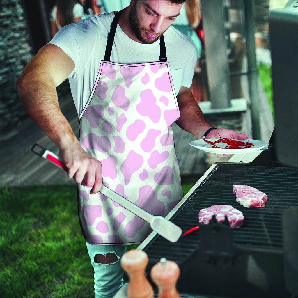 Pink White Cow Print Men's Apron-grizzshop