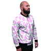 Pink White Cow Print Men's Bomber Jacket-grizzshop