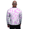 Pink White Cow Print Men's Bomber Jacket-grizzshop